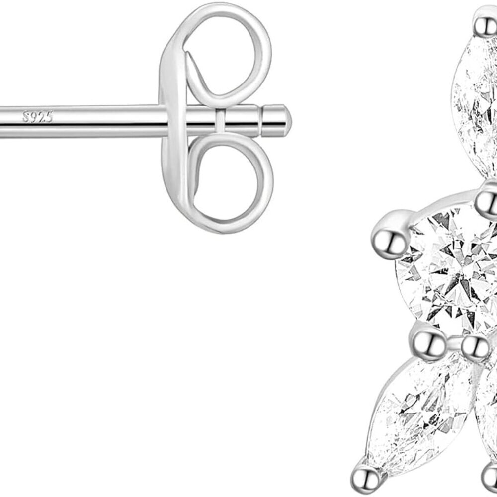 Stud Earrings Silver 925 CZ Hypoallergenic Bridal Wedding Gift - Picture 3 of 6